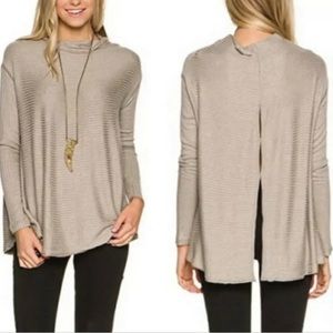 We The Free Oversized Open Back Fringe Cowl Neck Sweater Khaki Small